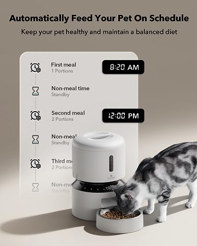 PETLIBRO Automatic Cat Feeder, Automatic Cat Food Dispenser with Freshness Preservation, 3L Timed Cat Feeders for Dry Food, Up to 50 Portions 6 Meals Per Day, Granary Pet Feeder for Cats, White