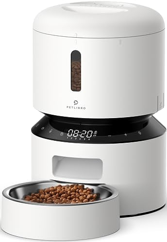 PETLIBRO Automatic Cat Feeder, Automatic Cat Food Dispenser with Freshness Preservation, 3L Timed Cat Feeders for Dry Food, Up to 50 Portions 6 Meals Per Day, Granary Pet Feeder for Cats, White