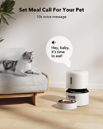 PETLIBRO Automatic Cat Feeder, Automatic Cat Food Dispenser with Freshness Preservation, 3L Timed Cat Feeders for Dry Food, Up to 50 Portions 6 Meals Per Day, Granary Pet Feeder for Cats, White